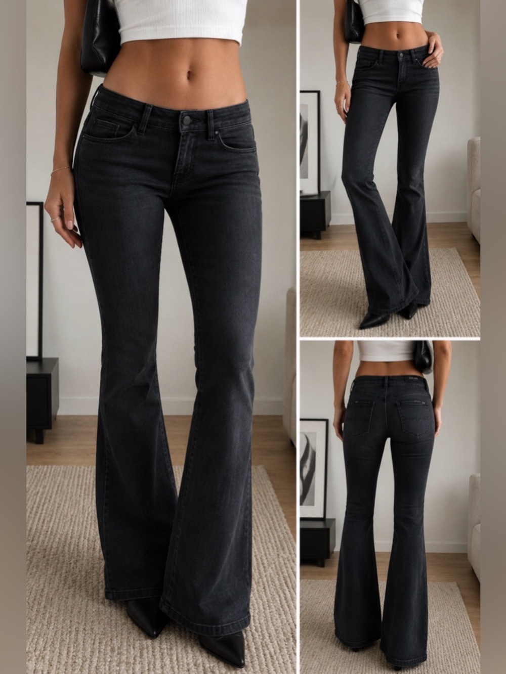 Salsa Jeans Black Flare Jeans Size 28 Y2K Stretch Bootcut Dark Wash Denim